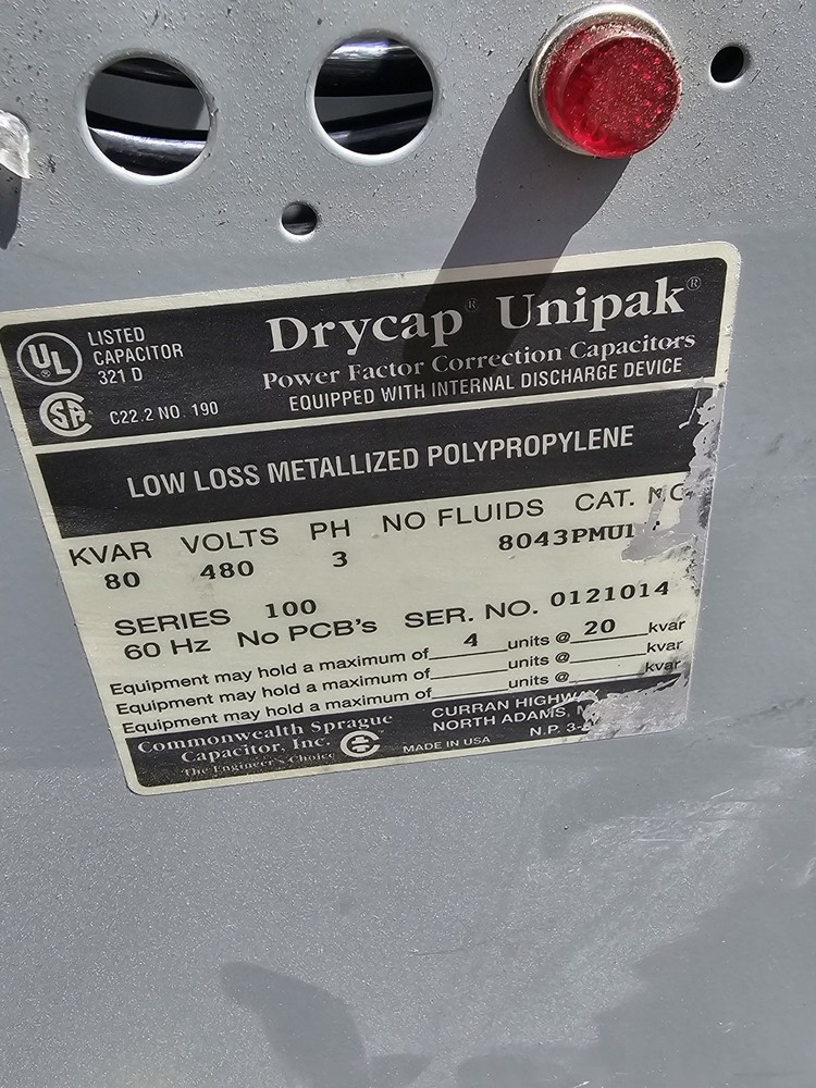 DRYPACK UNIPAK POWER FACTOR CORRECTION CAPACITOR Cat# 8043PMUDF 80KVAR