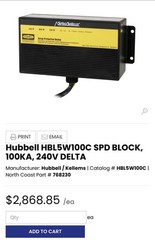 Hubbell hbl5w100c SpikeSheild Surge Protection Device 240 Delta 100kA