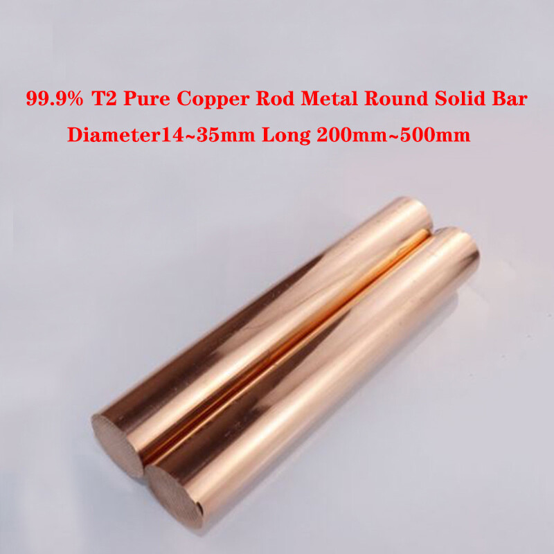 99.9% T2 Pure Copper Rod Metal Round Solid Bar 14~35mm Diameter 200~500mm Long