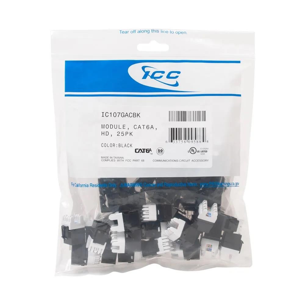 ICC MODULE CAT6A HD 25PK BLACK IC107GACBK UPC 633758095884