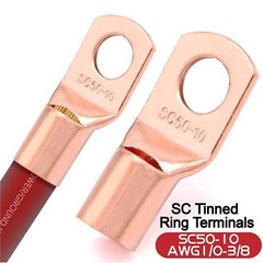 20FT 1/0 Gauge Wire Copper Clad Aluminum CAA,10pcs Lugs Terminal Red