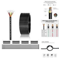 25FT 22 AWG 6 Conductor Electrical Wire Tinned Copper Outdoor LED Automotive