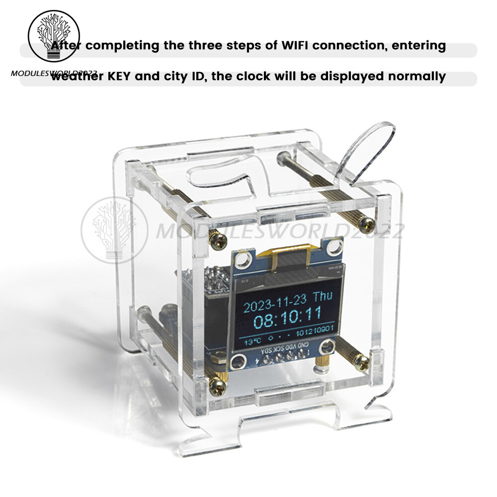 DIY ESP8266 Mini Weather Forecast Electronic Clock Kit 0.96″ OLED Display+Shell
