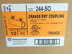 BRIDGEPORT 244-SO ORANGE SET SCREW EMT COUPLING 1-1/2 COUPLING 01220410845