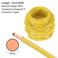 200 Feet Electrical Wire Insulated Solid Copper 12AWG Hook Up Wire Cable, Yellow