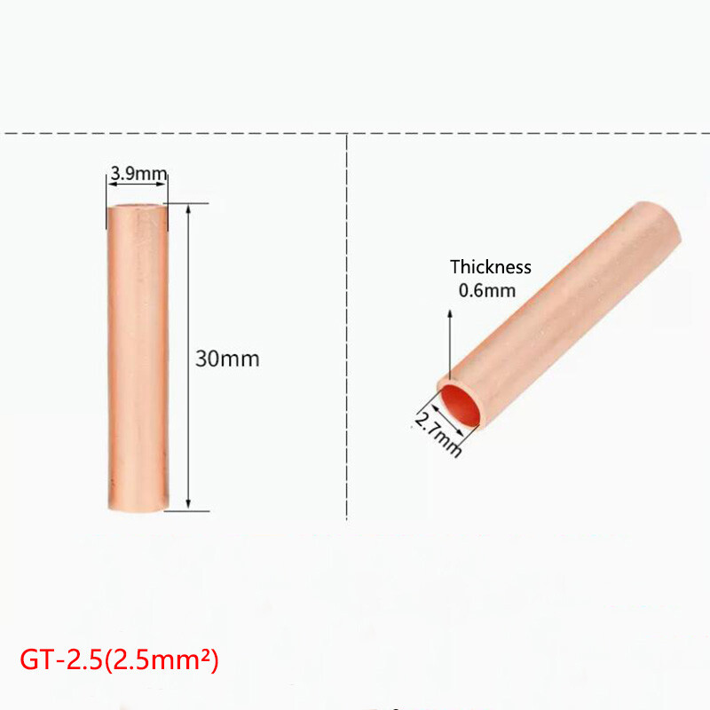 GT-2.5mm²~240mm² Copper Connecting Pipe Wire Joint Copper Tube Multiple Sizes