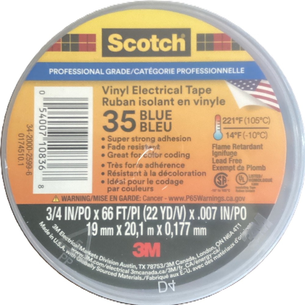5 Rolls Scotch 3M 35 Vinyl Color Coding Electrical Tape 3/4″x66′ Choose Color
