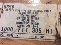 Alpha Wire TRIAXIAL 9850 RG 59/U Triaxial Cable 20 AWG 75 OHM / 25 FT