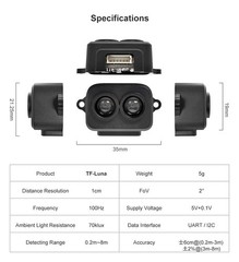 Benewake TF-Luna Lidar Kit, with 1x USB-TTL Adapter 1x Dupont Line, 0.2-8m Me…