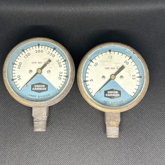 Pair Vintage Industrial Union Carbide Gauges – Made In USA – Upcycle / Steampunk