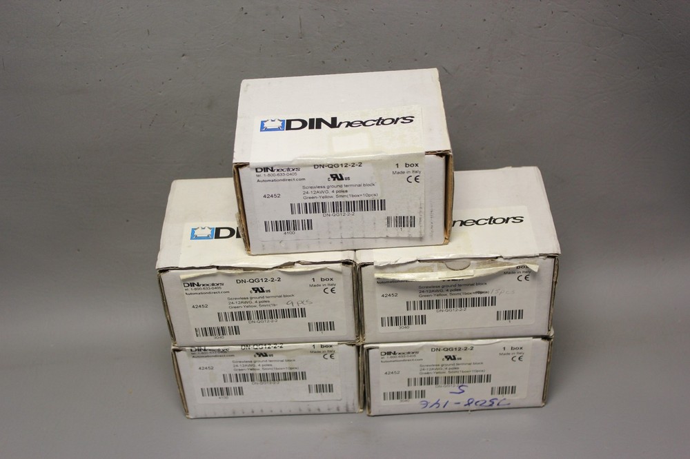 LOT OF 5 NEW BOXES OF DINNECTORS DN-QG12-2-2 54 GROUNDING TERMINAL BLOCKS