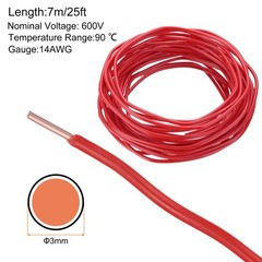 25 Feet Electrical Wire Insulated Solid Copper 14 AWG THHN Wire UL listed,Red