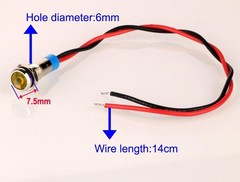 10pcs 6mm Waterproof Wired LED Indicator Light AC/DC 12-24V (Yellow)