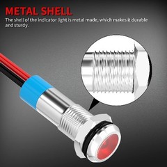 LED Indicator Light 12V Waterproof Red Signal 6MM 1/4 Metal Panel Mount Flat