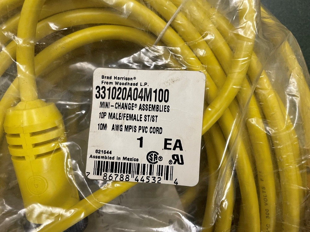 BRAD HARRISON/WOODHEAD 331020A04M100 MINI-CHANGE 10P M/F 10M AWG MPIS PVC CORD