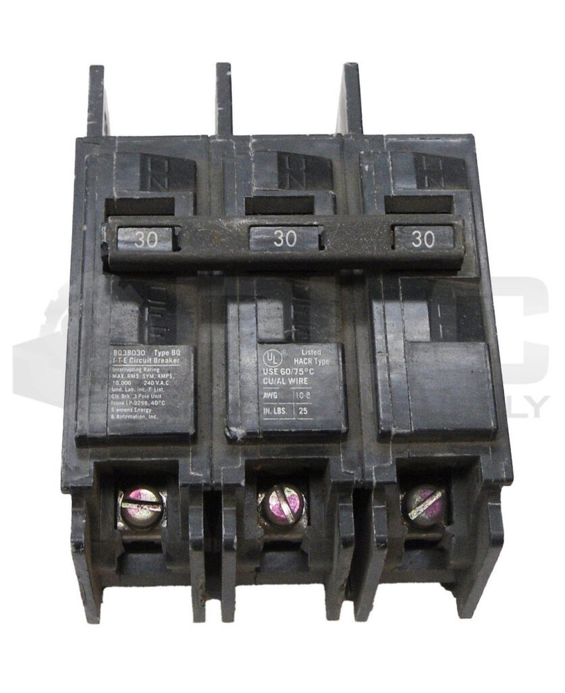 I-T-E BQ3B030 CIRCUIT BREAKER 30A 240VAC 3 POLE TYPE BQ