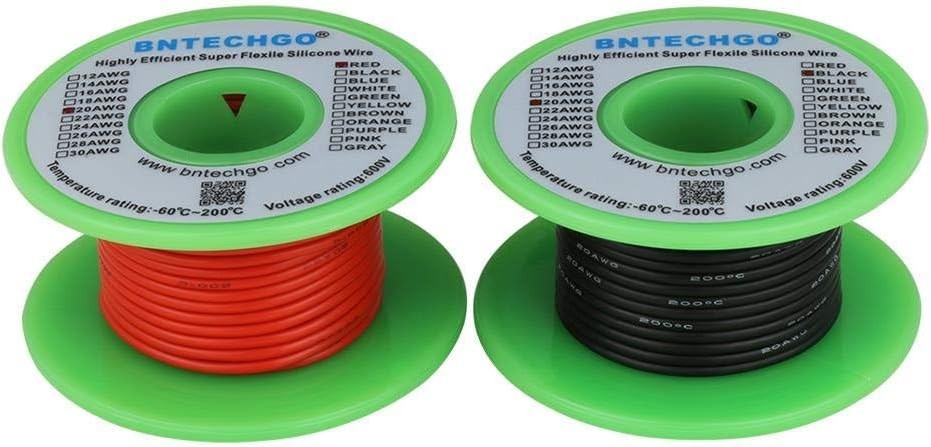 18 Gauge Silicone Wire Spool red 25ft and Black 25ft Flexible 18 AWG Stranded…