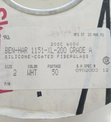 NEW Bentley-Harris 1151-XL-200 GRADE A 50 FT Silicone Coated Fiberglass Sleeving