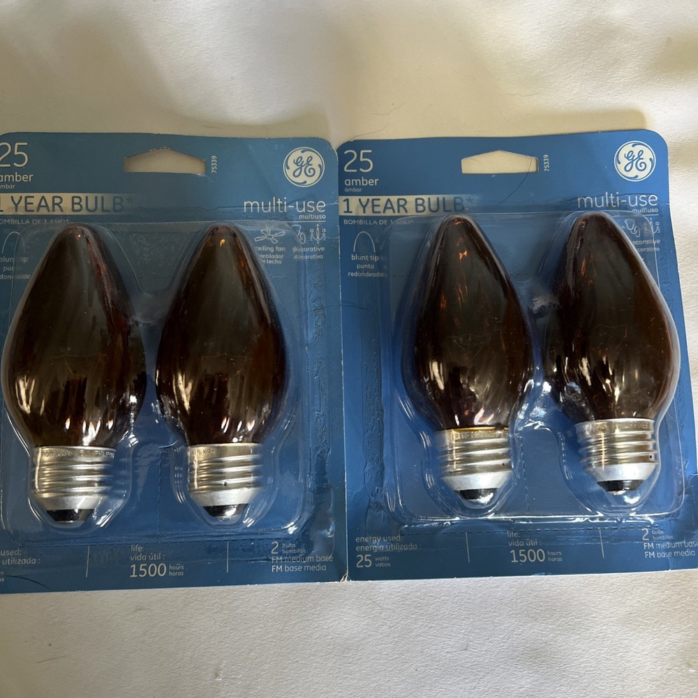 2/ GE 25W Decorative Flame Shape Bulbs – Amber – 2-Pack, Chandelier Style #75339