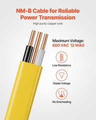 VEVOR NM-B Wire 12AWG/2C Copper Core Cable 100 ft Electrical Wire with Ground