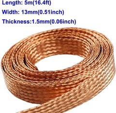 13mm Copper Braid Cable with Cold Pressed Terminals – 16.4ft for Electrical Work