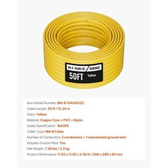 NM-B Wire, 10AWG/2C Non-Mettalic Residential Indoor Electrical Wire with Ground,