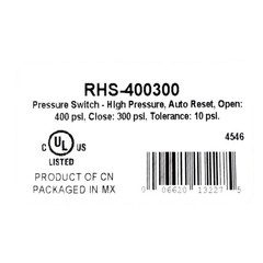 Ranco RHS-400300 High Pressure Switch Open 400 Close 300 PSI HVAC Refrigertion