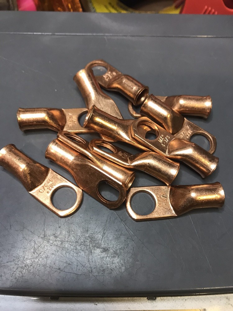12 Bare Battery molex COPPER Ring Lug Terminal Connector #4 Wire Gauge 3/8″ Stud