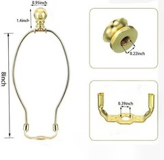 Polished Brass Lamp Harp Holder 8 Inch Set Finials Saddle Base Shade Bracket