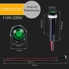 5Pcs 6mm LED Indicator Light Plastic Black Signal Dot Lamp 110 220VAC 1/4