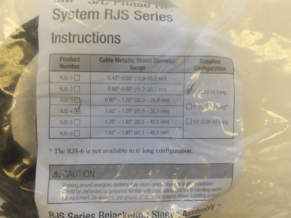 3M P/N: RJS-4-4 FT REJACKETING SLEEVE 4FT COIL 1.02″ – 1.28″