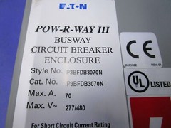 EATON/CUTLER-HAMMER BUS PLUG P3BFDB3070N 70A 277/480V 1 Y WARRANTY