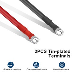 2 pcs 4 AWG Gauge 24inch Battery Cable 5/16 or 3/8 Copper Car Solar Power Wire