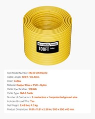 VEVOR NM-B Wire 12AWG/2C Copper Core Cable 100 ft Electrical Wire with Ground