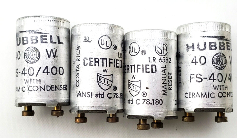 Lot of 4 Hubbell FS-40/400 Fluorescent Lamp Starters 40 Watt Ceramic Condense
