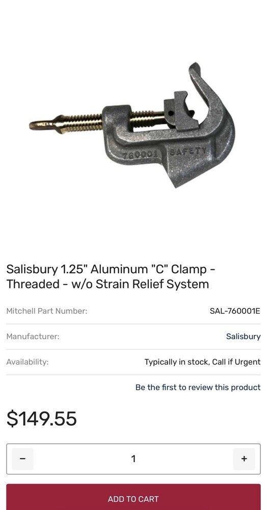 Salisbury 76000 Aluminum Threaded C-Clamp 1.25 in Jaw Size Gray SAL-760001E