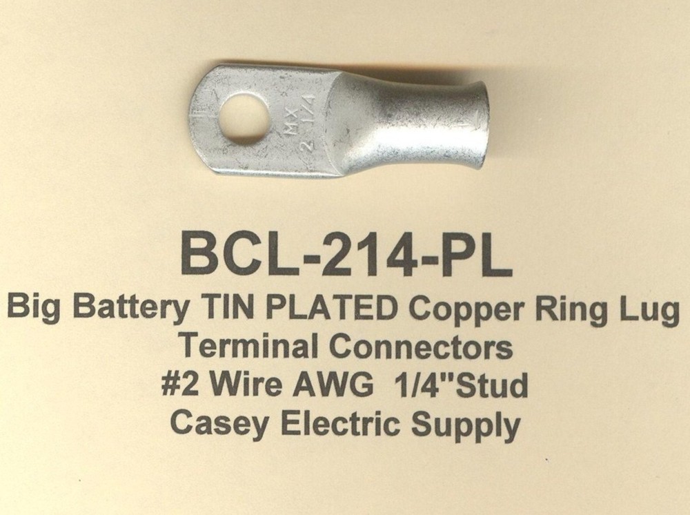 20 Big Battery TIN PLATED Copper Ring Lug Terminal Connector #2 Wire Gauge 1/4″