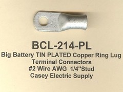 20 Big Battery TIN PLATED Copper Ring Lug Terminal Connector #2 Wire Gauge 1/4″