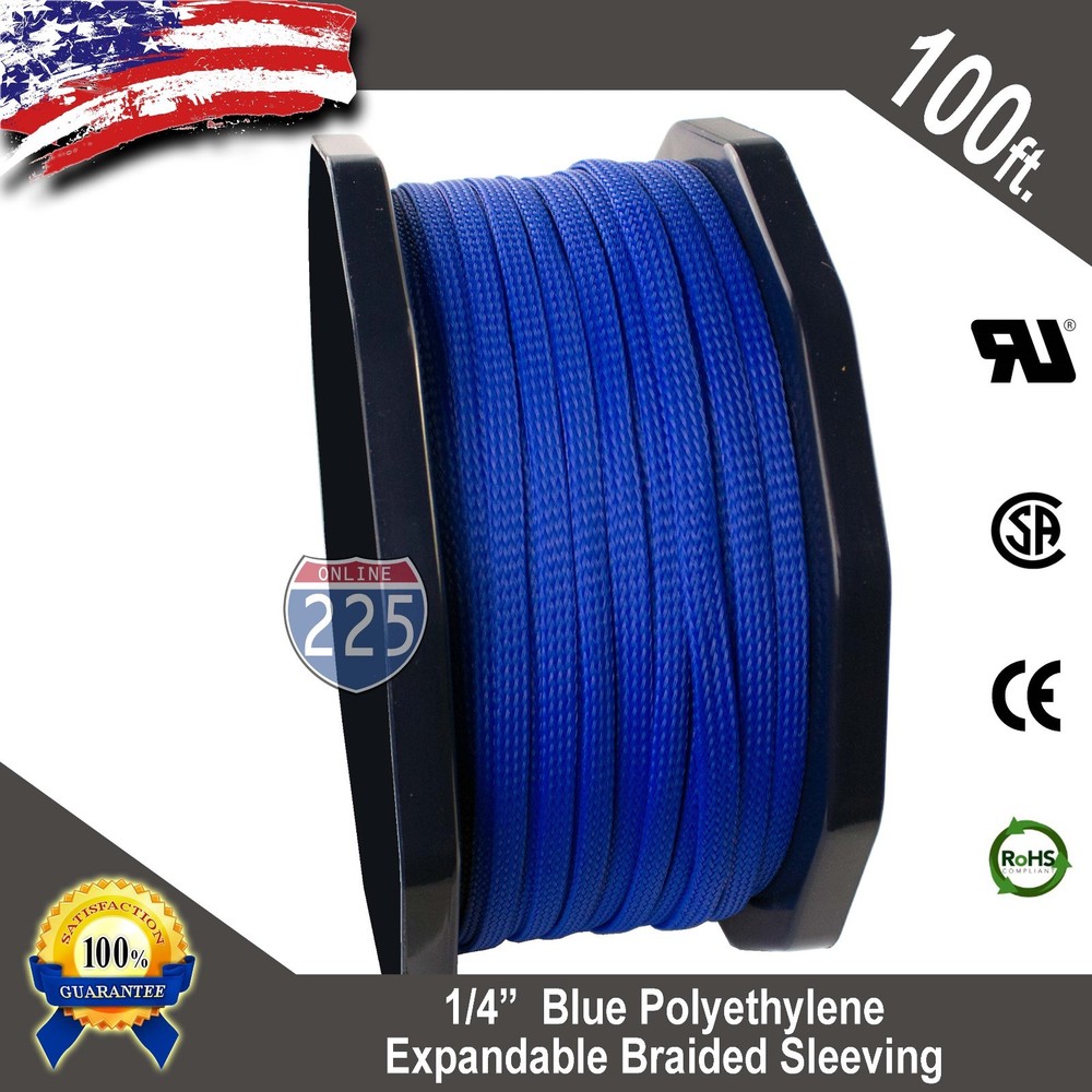 100 FT 1/4″ Blue Expandable Wire Cable Sleeving Sheathing Braided Loom Tubing