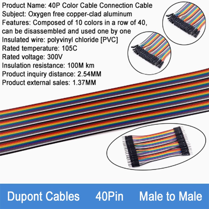 40 Pin Dupont Cables M-F, M-M, F-F Jumper Breadboard Wire GPIO Ribbon Pi Arduino