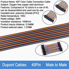40 Pin Dupont Cables M-F, M-M, F-F Jumper Breadboard Wire GPIO Ribbon Pi Arduino