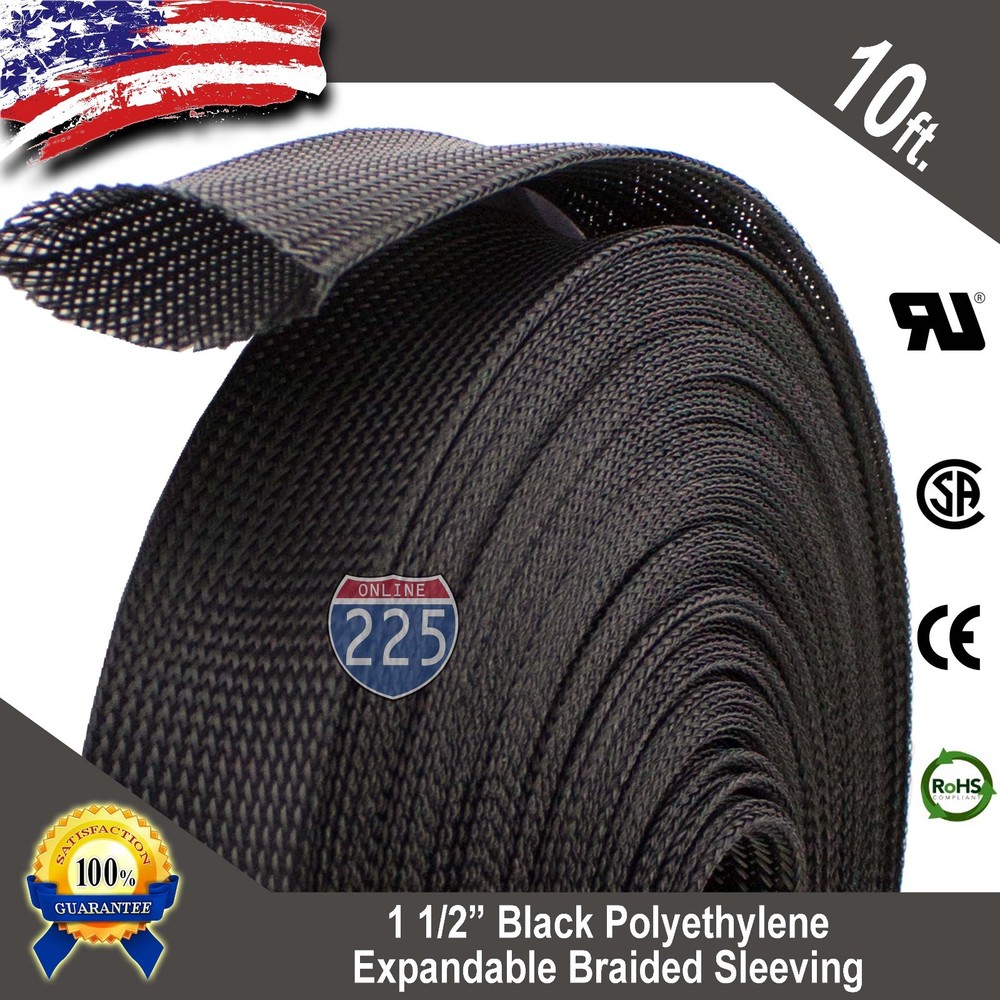 10 FT. 1 1/2″ Black Expandable Wire Cable Sleeving Sheathing Braided Loom Tubing