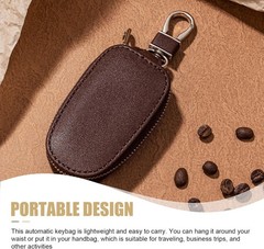 Leather Car Key Case with Metal Hook, Universal Key Holder for Women and Men (Br
