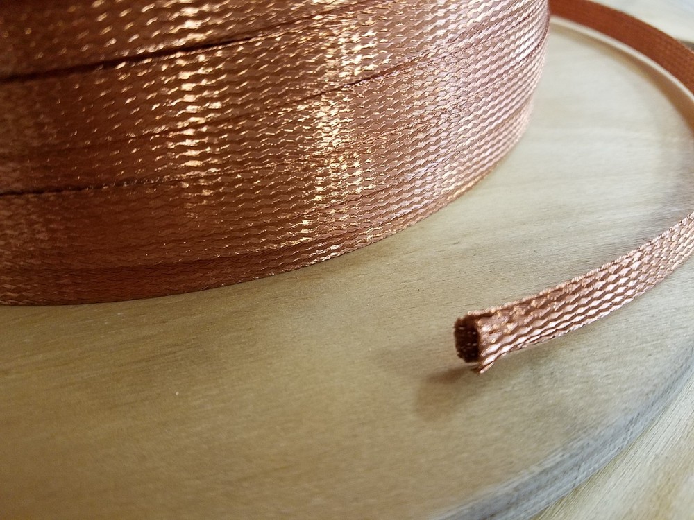 50 FEET 3/8″ BRAIDED GROUND STRAP GROUNDING Bare Copper Flat Braid MADE IN USA