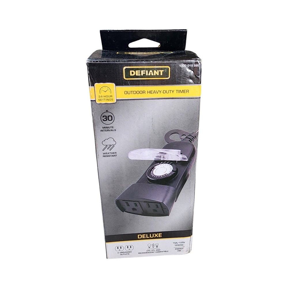 Defiant Outdoor Heavy-Duty 24-Hour Mechanical Timer 2 Outlets Weather Resistant
