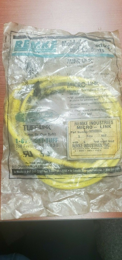 REMKE INDUSTRIES 605K0060C 300 VAC 5-POLE 6′ LEAD MICRO-LINK CABLE New Old Stock