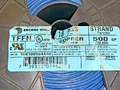 ENCORE COPPER WIRE, 106100504440, TFFN, 18 AWG, 600 V, 425 FT EST. BY WEIGHT