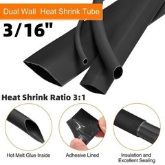 50ft Heat Shrink Tubing, 3:1 Ratio 3/16 Inch Dia Adhesive Lined Dual Wall Black