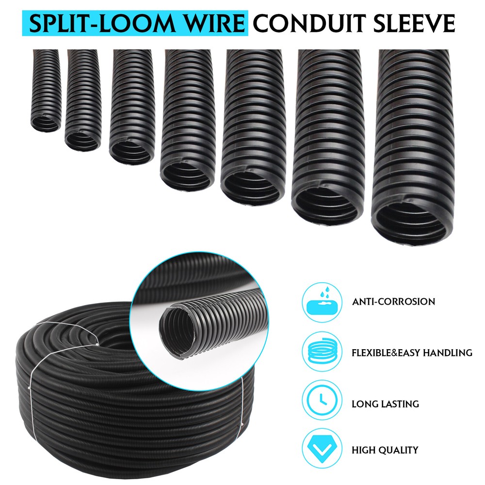 Split Chew Proof Cord Protector Electric Wires Covers Cable Management Black Lot