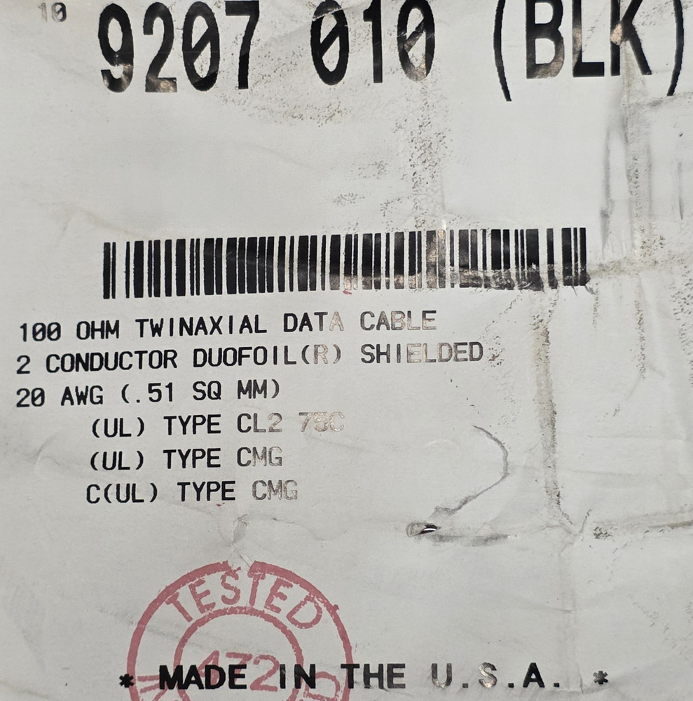 Belden 9207 20/1P 100 Ohm Twinaxial Twinax Computer/Instrumentation Cable /10ft